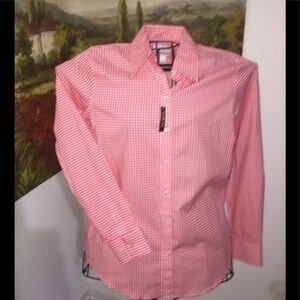 NWT Kim Rogers size small pink and white checkered long sleeve button down‎